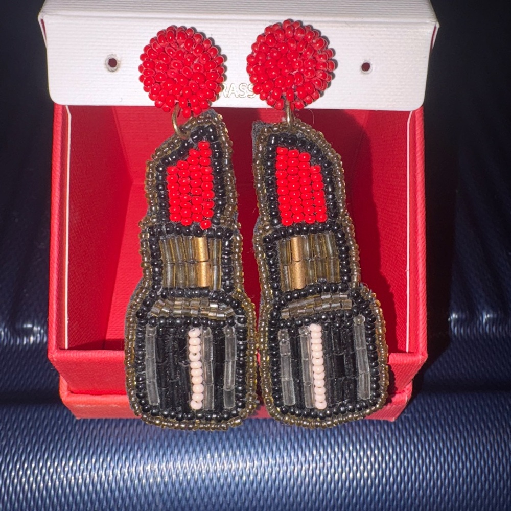 Red and Black Beaded Lipstick Earrings